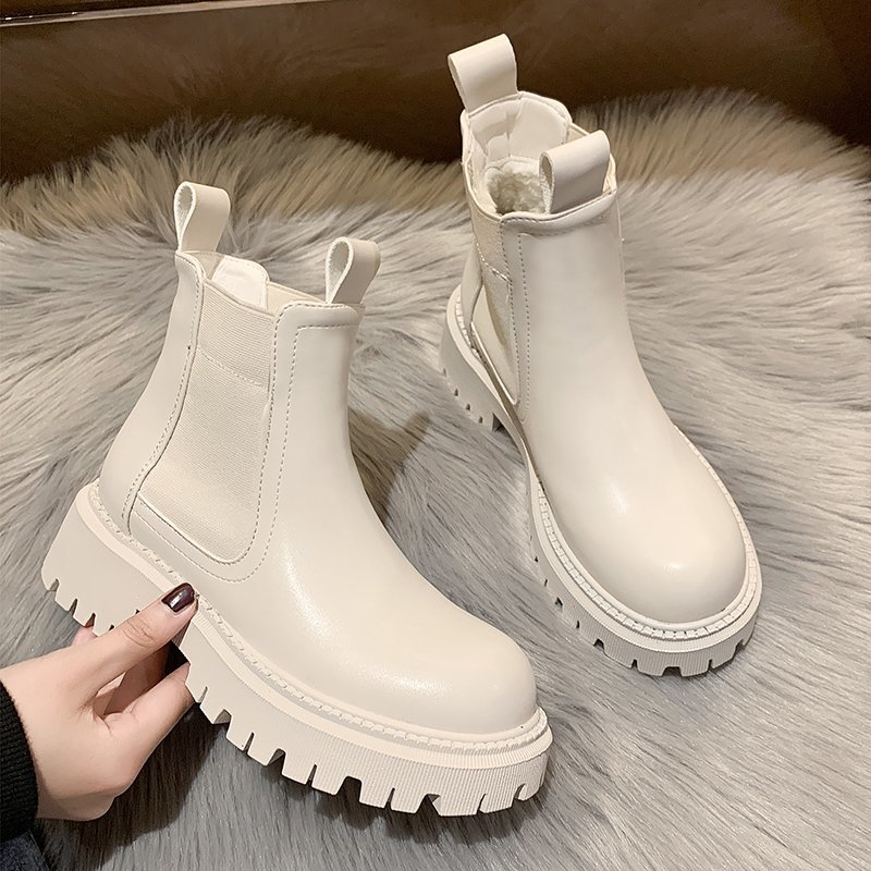 

Autumn Winter Chelsea Boots Women 2021 Platform Brown Black Beige White Ankle Boots For Women Fur Short Chunky Punk Gothic Shoes