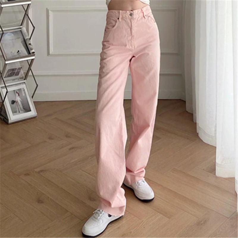 

Women's Jeans Vintage High Waist Wide Leg Zipper Pockets Denim Pants Summer 2021 Candy Color Frayed Hem Female Trousers Mujer, Blue