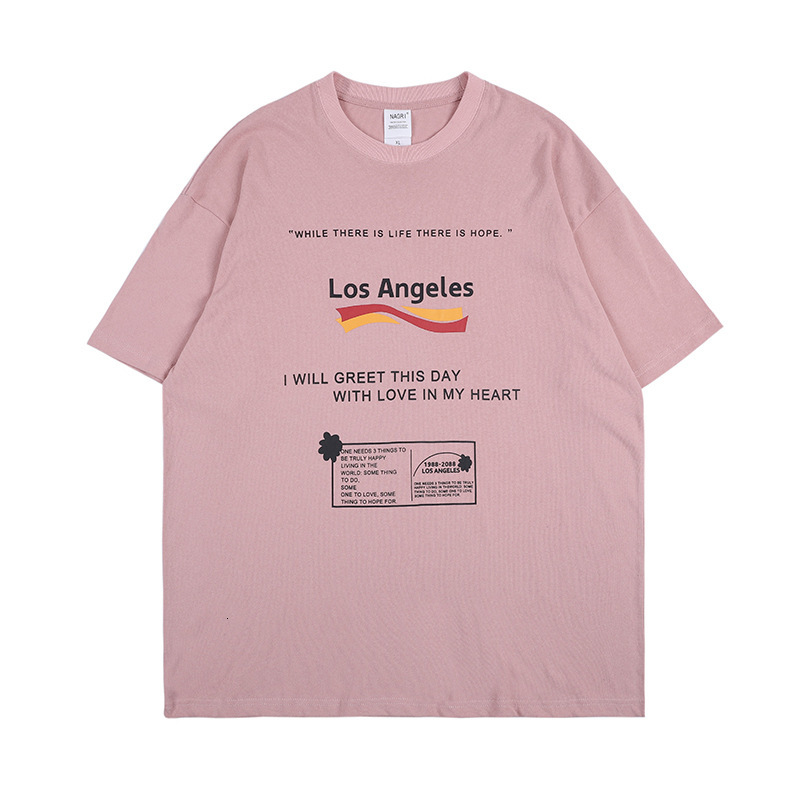 

2021 New and Women' Short Sleeve for Men of Los Angeles Angel Printed Cotton T-shirt 076l, Pink.