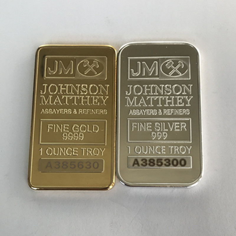 

10 pcs Non Magnetic Amerian coin JM Johnson matthey 1 oz Pure 24K real Gold silver Plated Bullion Bar with different serial number sfg