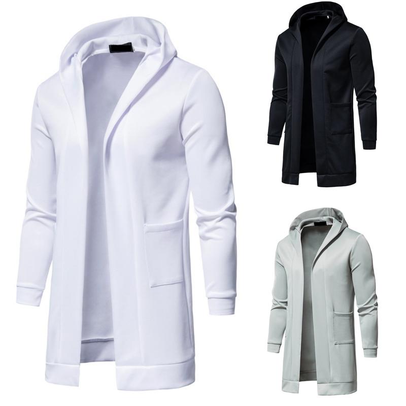 

Men's Trench Coats Solid Long-sleeved Coat With Hood Autumn&winter Color Long Sleeved Windbreaker Hooded & Jackets, Tan;black