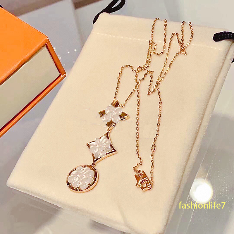 

Designer Jewelry luxurys 94262 color blossom lariat necklace same version 1-1 as the shoppe pink gold white mother of pearl and diamond sterling silver fashion