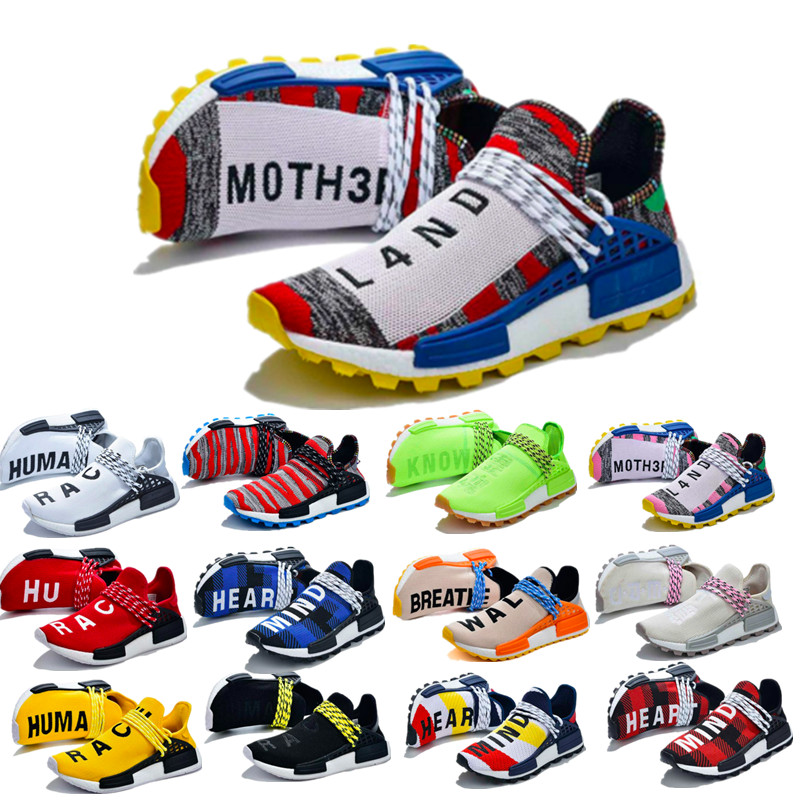 

NMD Human Race Pharrell Williams Men Women Running Shoes Metallic Solar Pack Red Nerd Blue Nobel Ink Infinite Species Heart Mind Equality Me