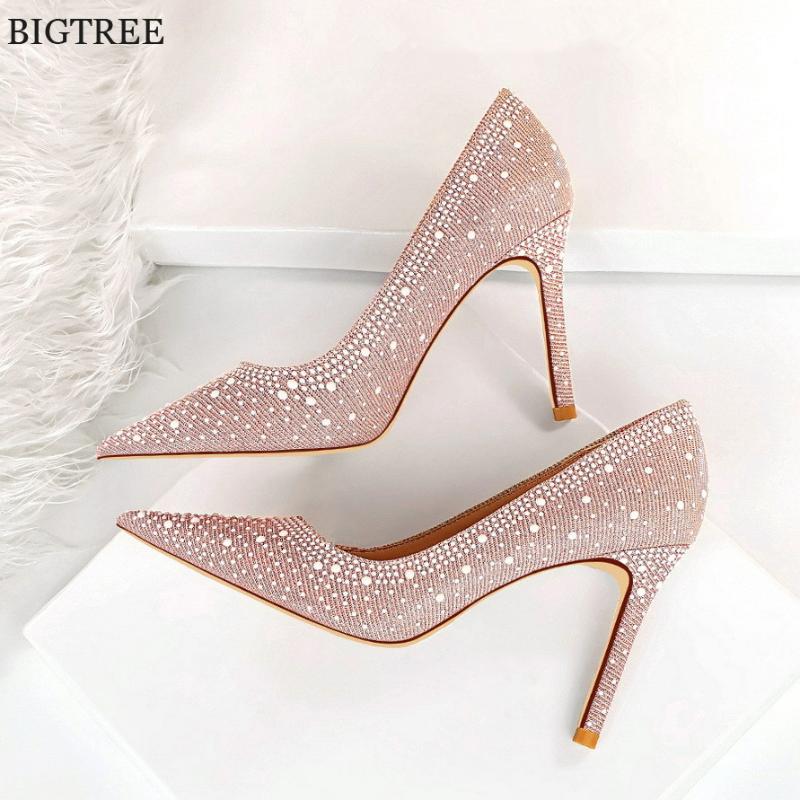 

Dress Shoes Rhinestone Women Fashion High Heels Sexy Stiletto Pumps Pointy Toe Woman Crystal Bridal Wedding Party, 305-1-gray