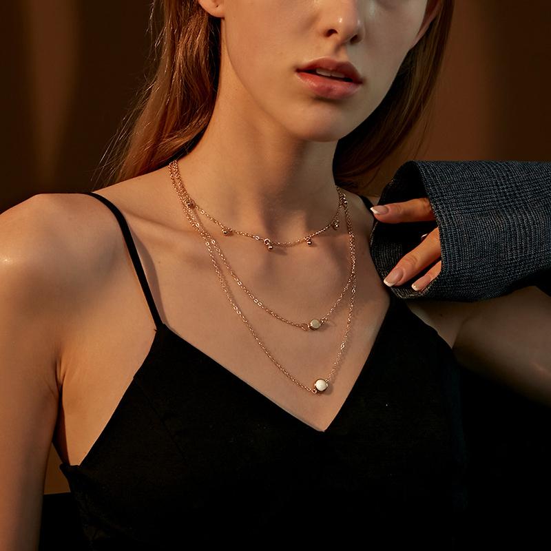 

Pendant Necklaces Multilayer Metal Round Necklace Hip Hop Gold Color Long Clavicle Chain For Women Gothic Punk Beads Jewelry