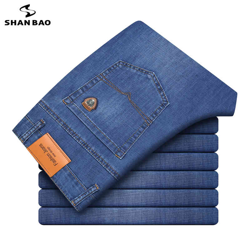 

spring and summer classic style lightweight straight business casual young men's large size brand thin jeans, Light blue