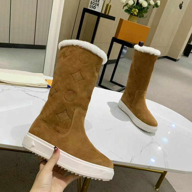 

2021 Designer Snowdrop Flat Ankle Boots Women Winter boot Suede Calf Leather wool fur Boots Comfort Outdoor Shoes High Boots With Box EU43 329, Color 1