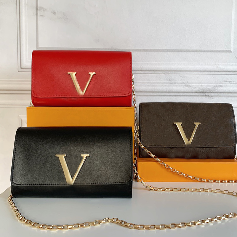 

Women Handbag Clutch Fashion Shoulder Bag Crossbody Purse Lady Evening Bags Genuine Leather Detchable Golden Chain Inside Zipper Pouch Top Quality, Just box