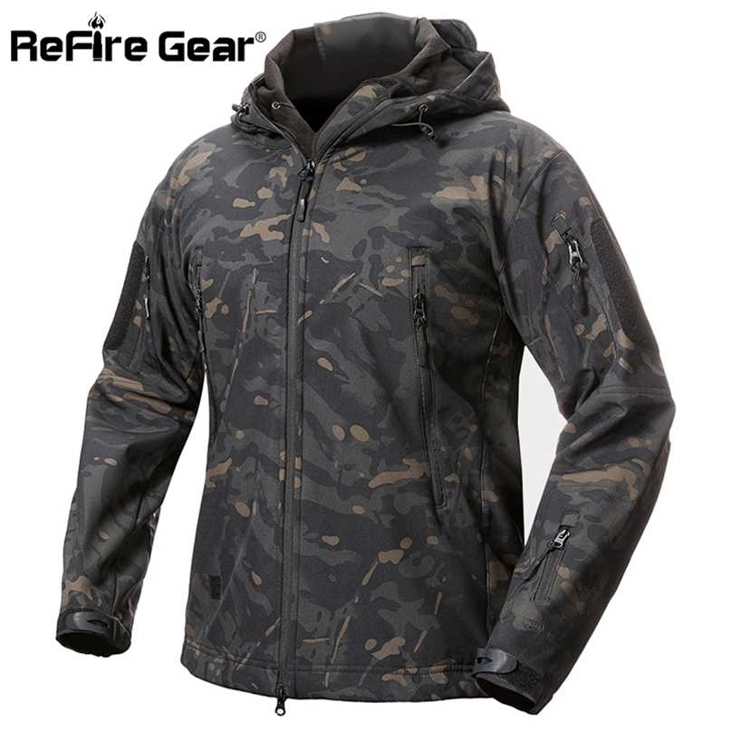 

ReFire Gear Shark Skin Soft Shell Tactical Military Jacket Men Waterproof Fleece Coat Army Clothes Camouflage Windbreaker 211110, Army green