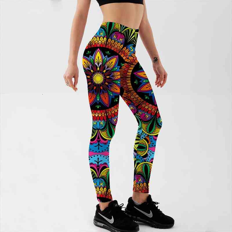 

Summer Arrival Women Leggings Color Floral Printed Leggings Elastic Mid Waist Pants S-4xl Drop, Black