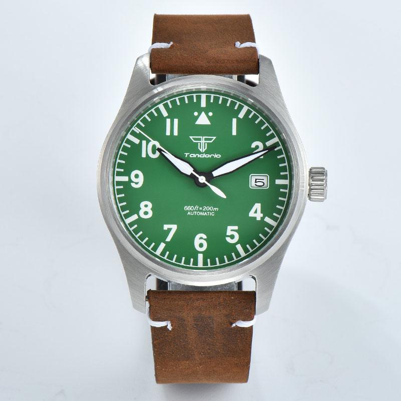 

Wristwatches Tandorio 39mm Top Men Mechanical Watch Green Dial 200m Waterproof NH35 Movement Luminous Sapphire Glass Automatic Wristwatch, Black without logo