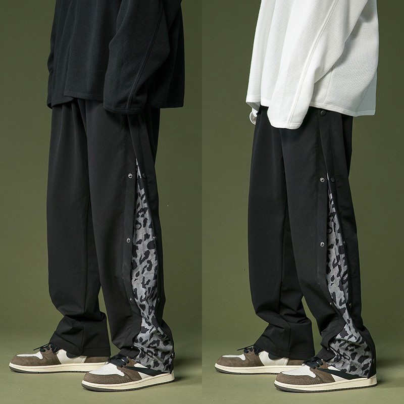 

2021 New Men's Youth Cargo Casual Loose Wide Leg Pants Male 2-color Streetwear Trousers Hip Hop Style Joggers Sweatpants M-2xl 5oj1, Black leopard print