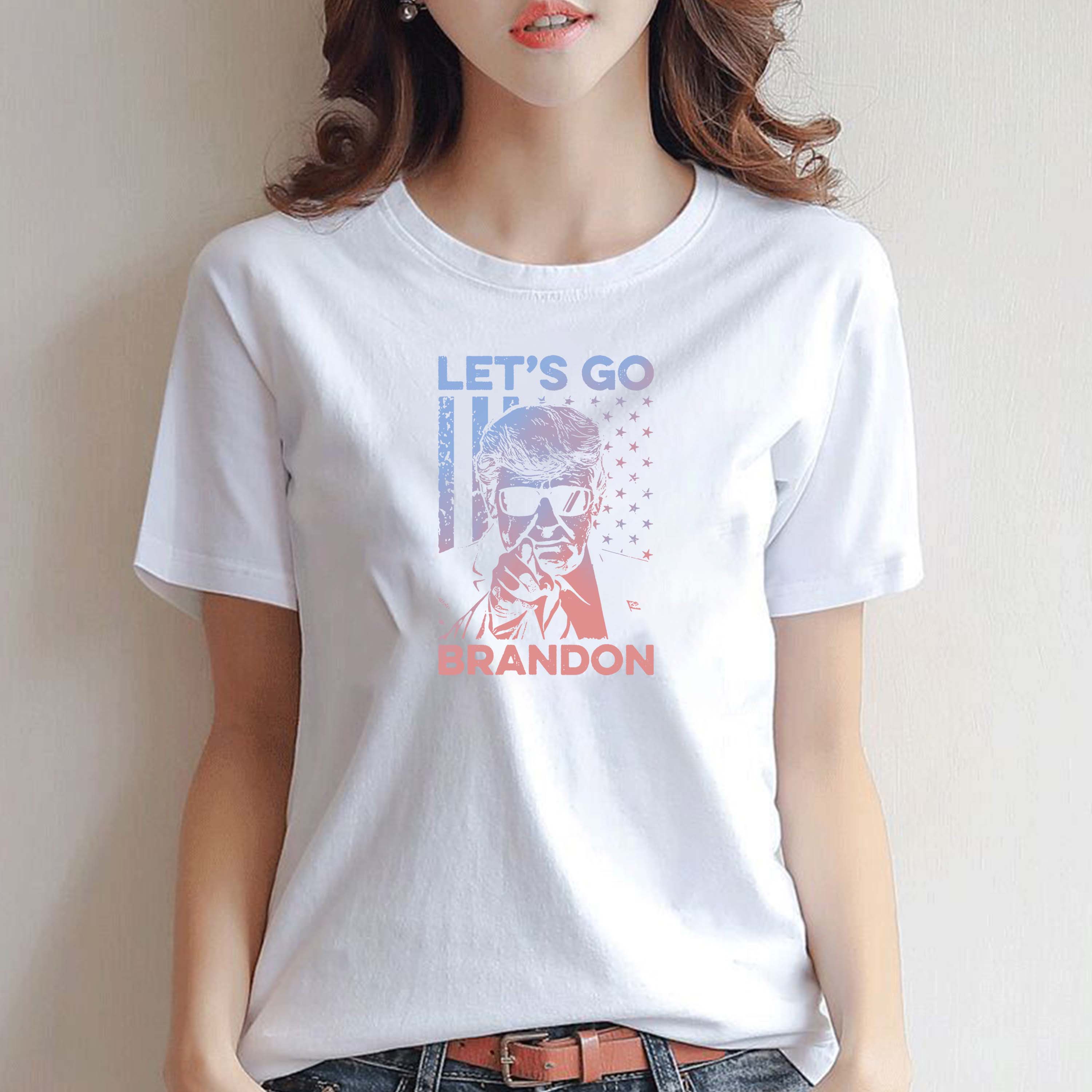 

Women Plus Size T Shirt Lets Go Brandon Print Soft Womens Mens Shirts Fashion Trendy Tops Unisex Short Sleeve, Black
