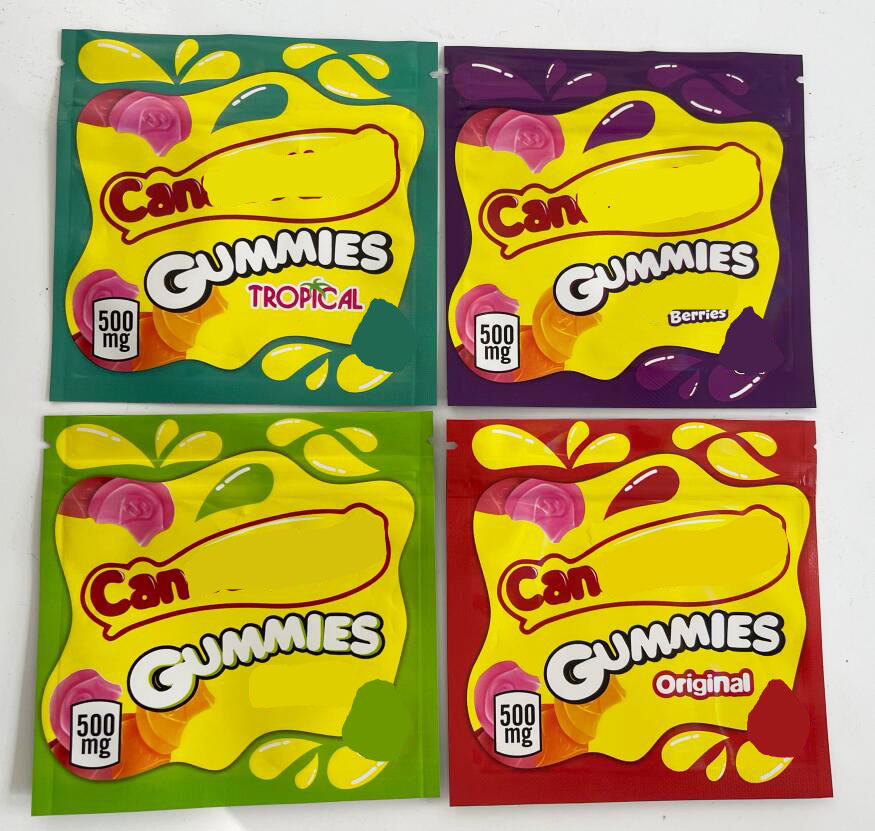 

4 types 500mg Can nab urst gummmies packaging bags empty edible package bag smell proof resealable zipper pouch packages candy mylar baggies