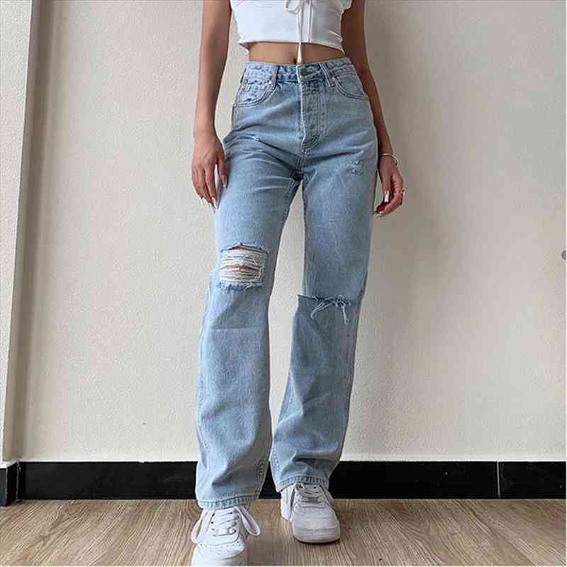 

Womens Jeans Large Size Boyfriend Jean Pants Female High Waist Mom Ripped Women Jeans Y2k Casual Stright Trousers, Blue