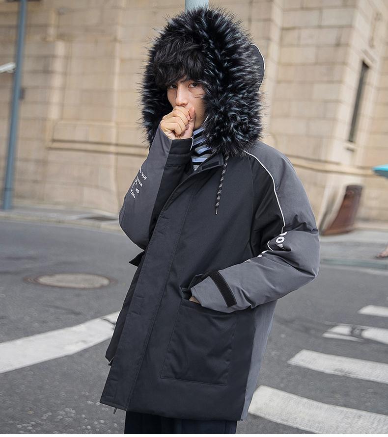 

warm cotton fur hooded parka coat black color winter coat clothing for boy man overcoat causal thickness jacket