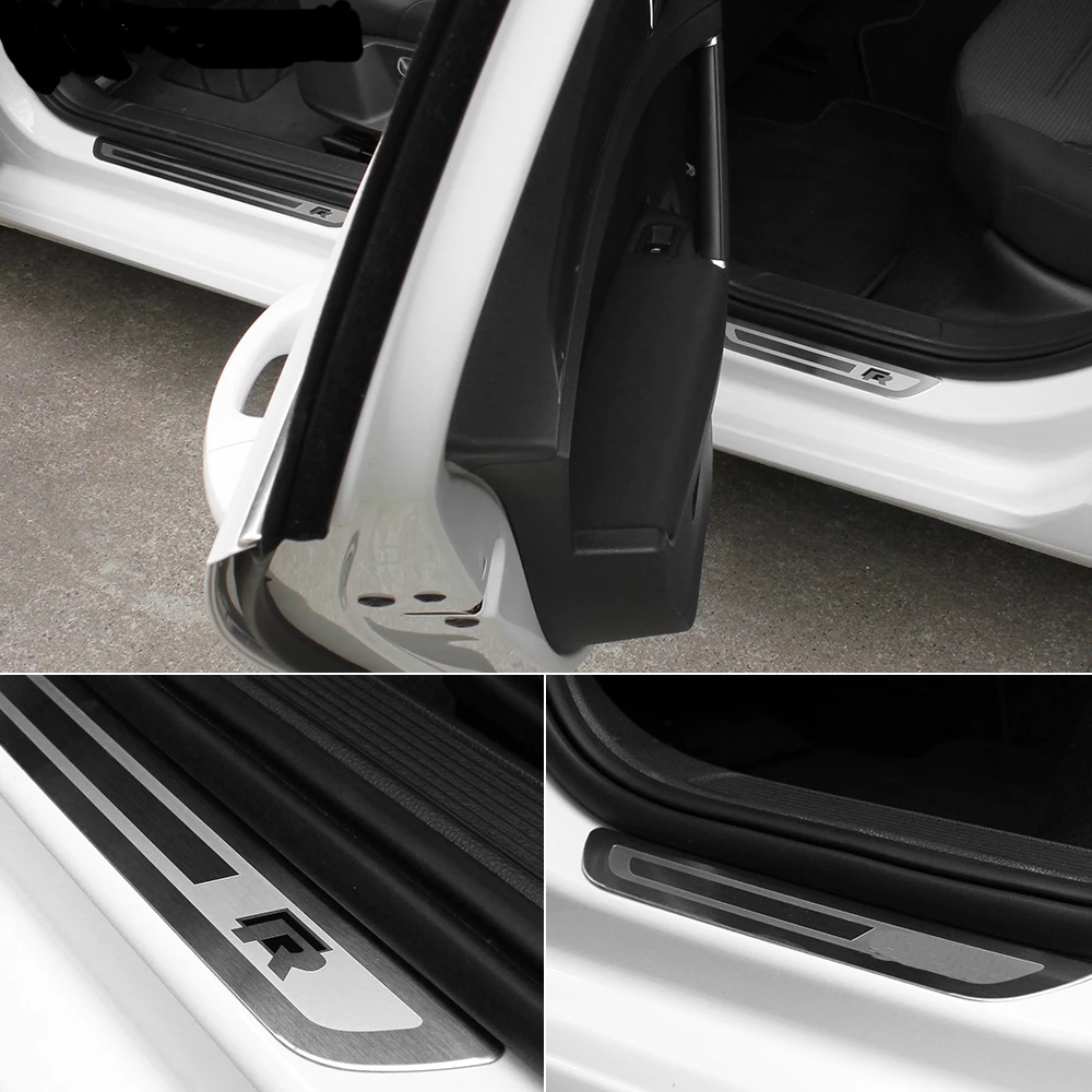 

For Volkswagen VW GOLF 5 6 7 7.5 8 GTI R-line Jetta Polo T-ROC TROC Touran Passat Ultra thin Car Door Sill Plate Kits Scuff Plate Cover