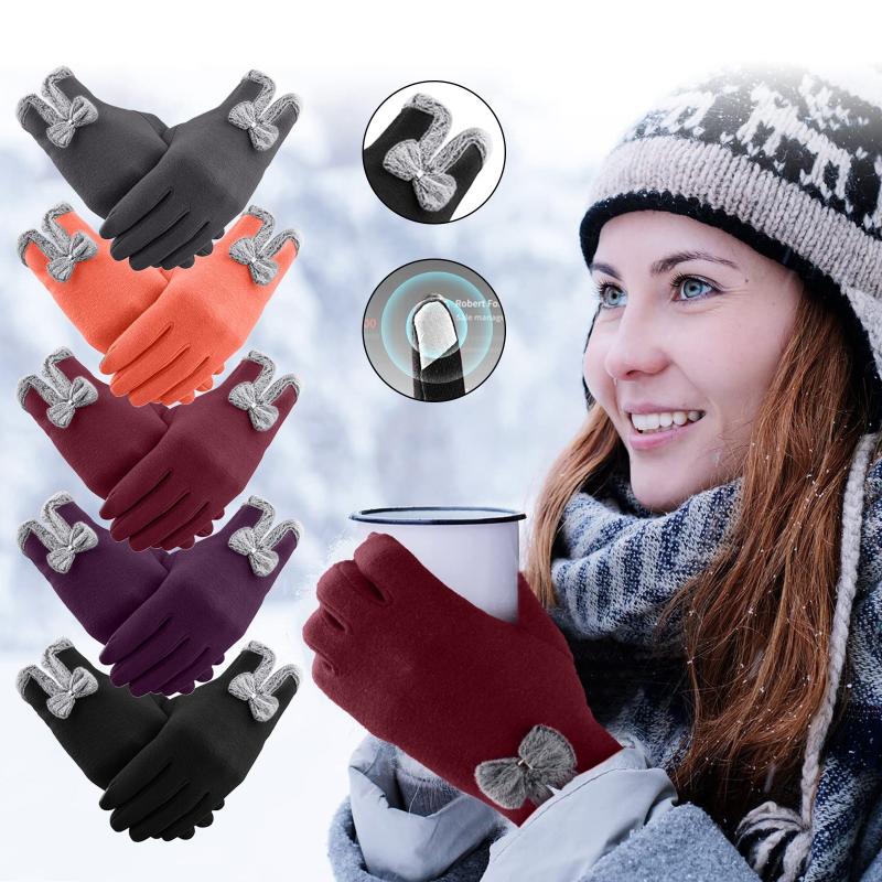

Five Fingers Gloves Women' Winter Warm Fluff Woman Soft Female Fur Lining Riveted Clasp High-quality Mittens Windproof, Blue;gray