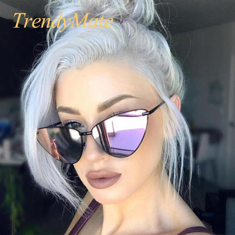 

Sunglasses Unisex Flat Top Eyeglasses Small Frame Cat Eye Women UV400 2021 Fashion Ocean Film Sun Glasses Cool Oculos 1344T