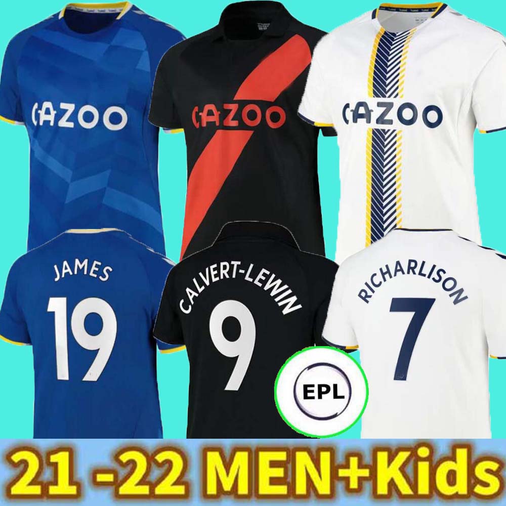 

21/22 Everton Soccer Jerseys Calvert-Lewin James Richarlison Allan SIGURDSSON Digne Doucoure 2021 2022 Nkounkou Bernard Men Kids kits Kit Full Set, 21/22 away