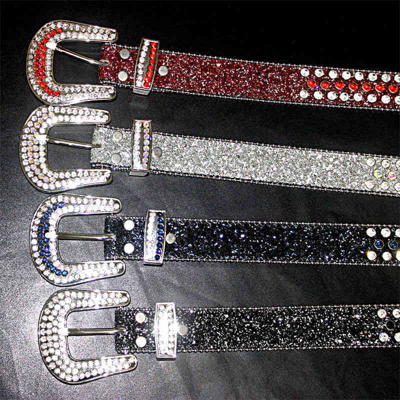 

Belts Rivet diamond inlaid fashion mens and womens universal belt Rhinestone buckle nail, Black;brown