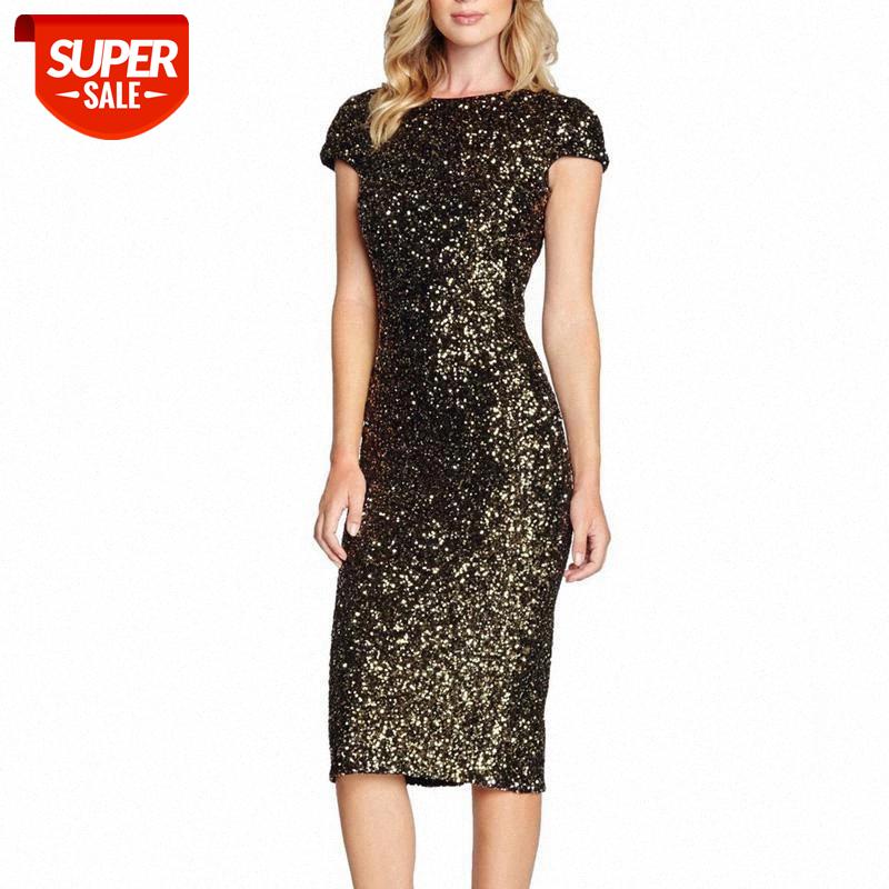 

Women Hot Summer Dress O-neck Paillette Sequins Short Sleeve Bodycon Slim Pencil Party Dresses Night Club Elegant Vestidos Mujer #yU9n, Black;gray
