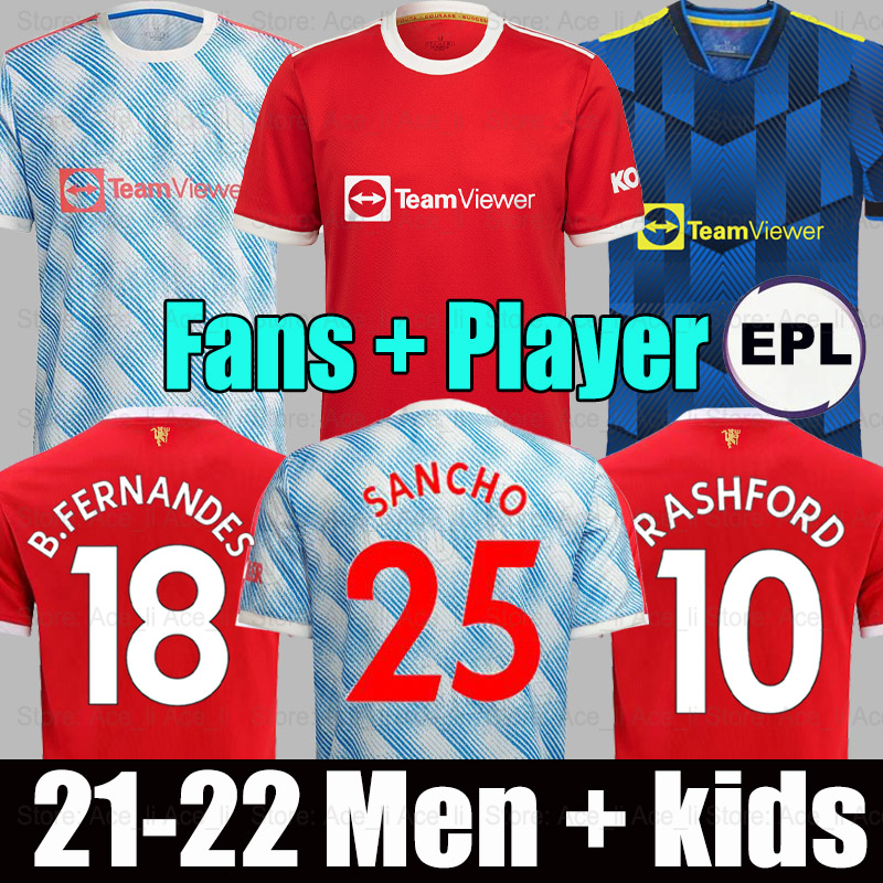 

21 22 SANCHO Manchester soccer jerseys UNITED Fans Player version BRUNO FERNANDES MARTIAL UTD POGBA RASHFORD football shirt 2021 2022 women man + kids kit shirts, 21-22 women home