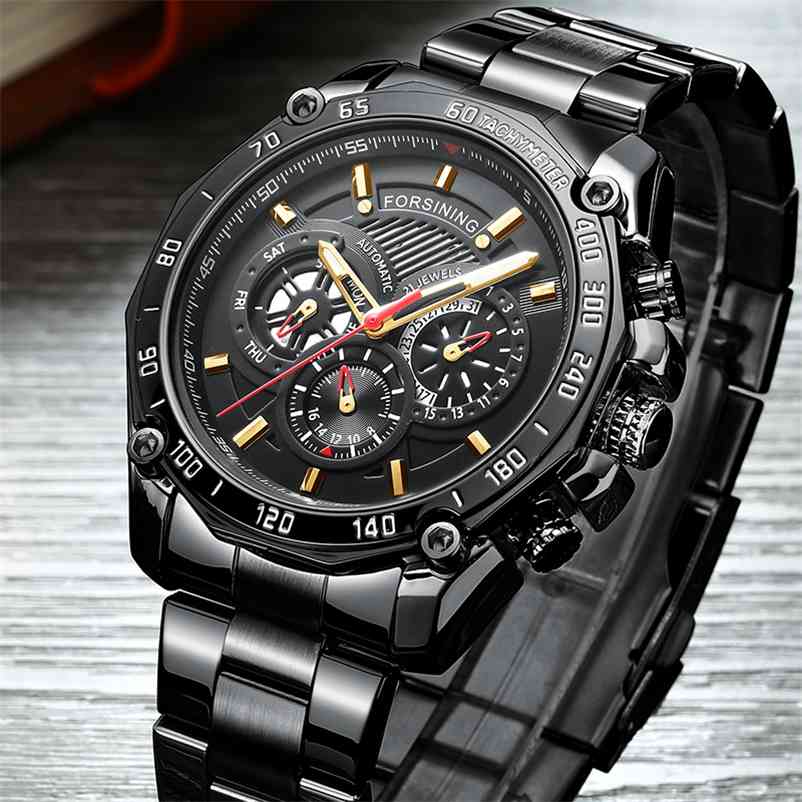 

FORSINING Brand Men Automatic Watch Luxury Skeleton Mechanical Watches Men's Gold Stainless Steel Clock Relogios Masculino 210608