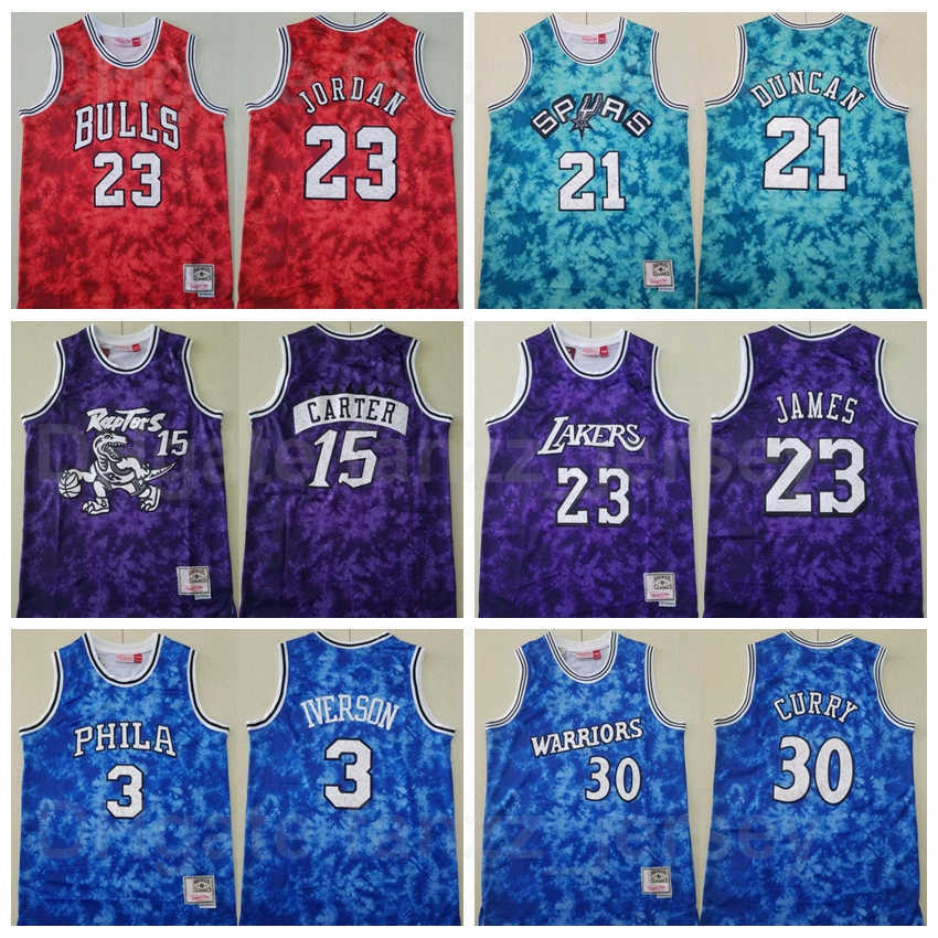 

Basketball Constellation Jersey LeBron James 23 Allen Iverson 3 Stephen Curry 30 Tim Duncan 21 Vince Carter 15 Michael Bryant Team Color Purple Blue Red Sport Shirt, 23 red