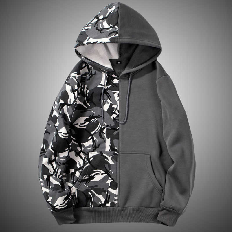 

Gray Camouflage Hoodies Men Patchwork Streetwear Sweatshirt Hooded Military Camo Long Sleeve Drawstring Pullover Mens Clothing 210603, Wy46gray