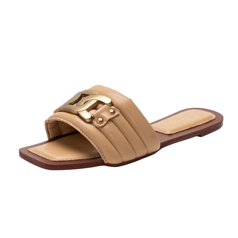 

Slippers 2021 Metal Button Flat Bottom Women's, Black
