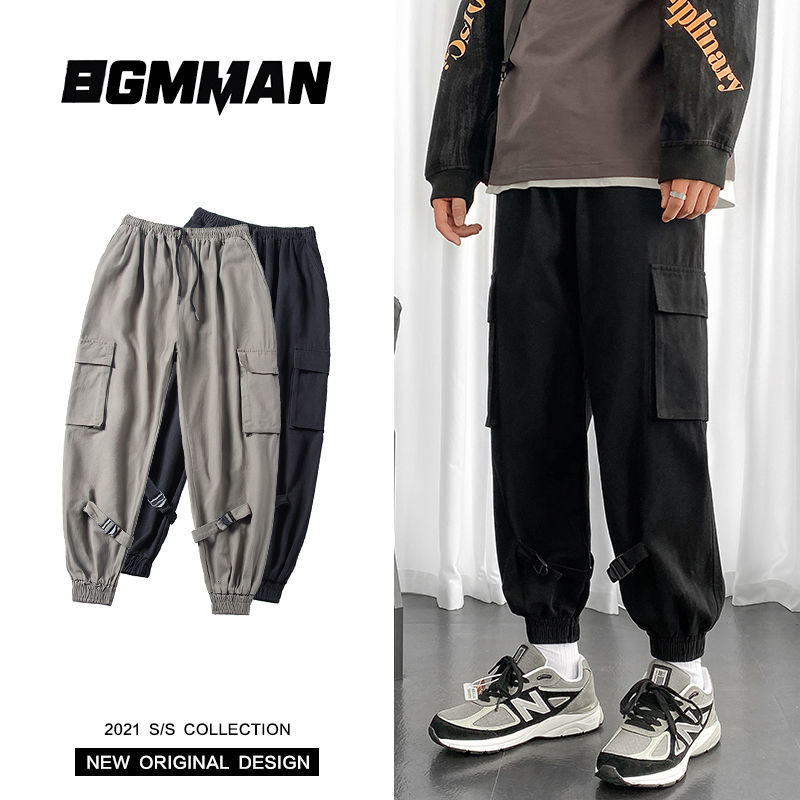 

2021 New Spring Cotton Cargo Men's Fashion Multi-pocket Casual Men Streetwear Korean Loose Hip-hop Straight Pants Mens -5xl Kkz2, Gray