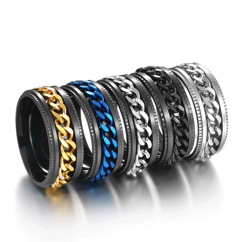 

America and Europe Popular Cool Stainless Steel Rotatable Men Ring High Quality Spinner Chain Punk Women Jewelry for Party Gift