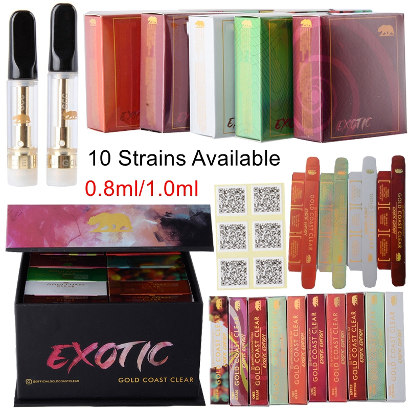 

GOLD COAST CLEAR Atomizers Vape Cartridges Pacakging Box 1ml 0.8ml Empty Dab Pen Carts Thick Oil Vaproizer 510 Thread Electronic Cigarettes