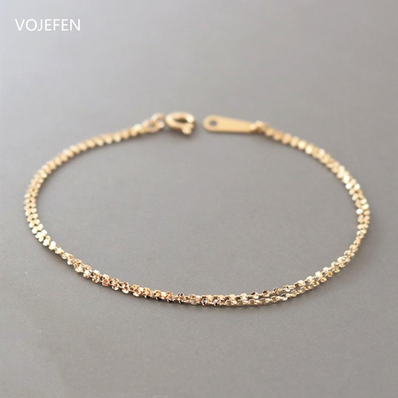 

Other Bracelets VOJEFEN 18K Pure Gold Lips Link Toggle Bracelet For Women Girls Charm Cute Double Chains Fine Jewellry