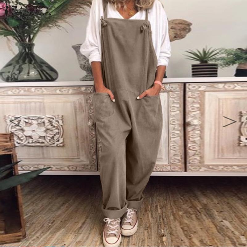 

New 2021 Vintage Suspender Summer Overalls Wide Leg Pants Female Solid Rompers Playsuits Oversize M22f, Blue