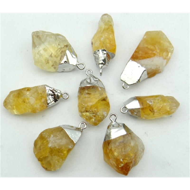 

Natural Gemstone Citrine Pendant Silver Plated Irregular Shape Crystal For DIY Jewelry Making Necklaces Accessories 8PCS
