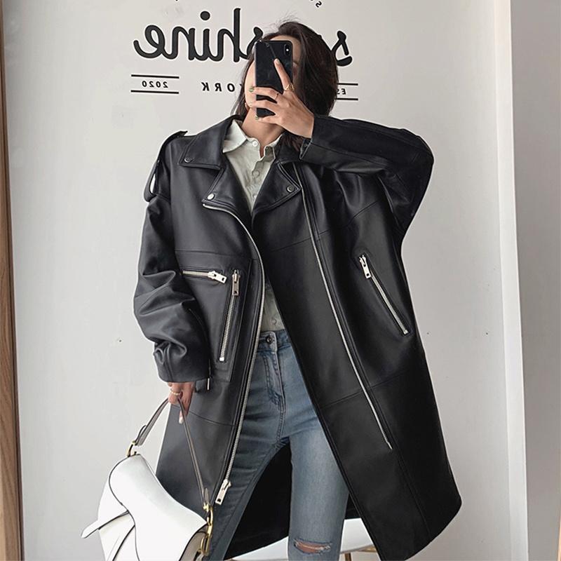 

Women' Leather & Faux Wenfly Womens Clothes England Oversized PU Jacket Long Sleeve Zipper Punk Casual Loose Outerwear Harajuku Bomber, Black