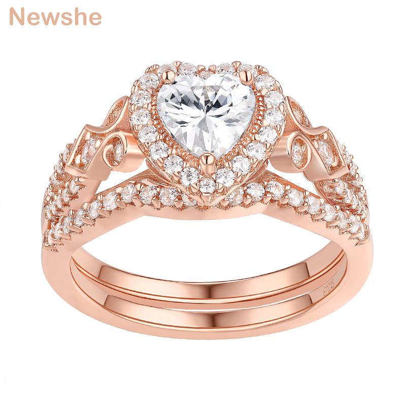 

Cluster Rings She Rose Gold Color 925 Sterling Silver Wedding Ring Set For Women Heart Shape Zircon Romantic Jewelry Bridal BR0976, Golden;silver