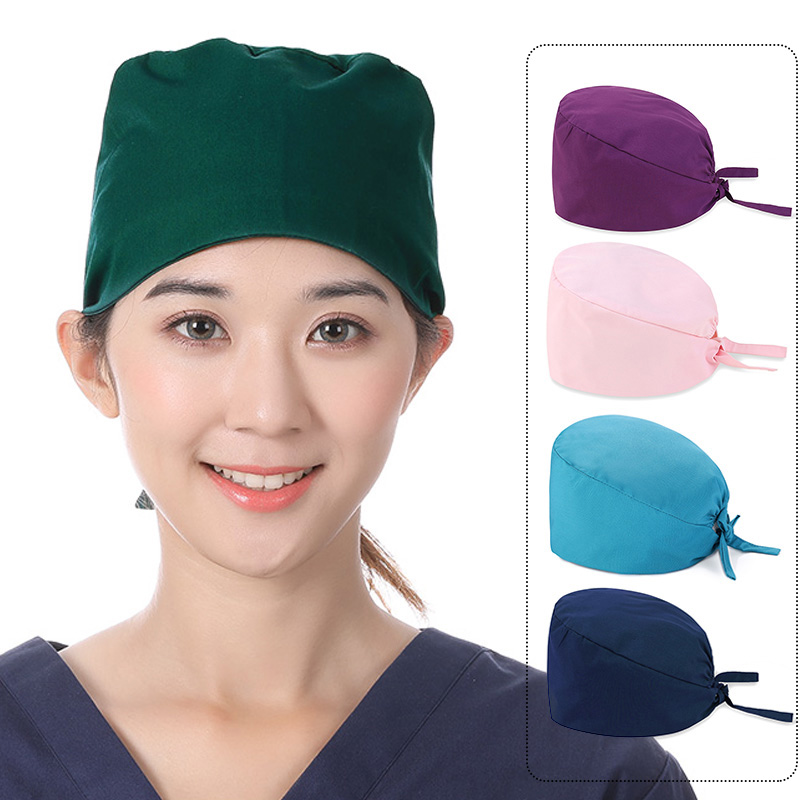 

Unisex Solid Color Scrub Nurse Hat Adjustable Beauty Salon Care Cap Laboratory Pet Shop Doctor Working Caps, Customize