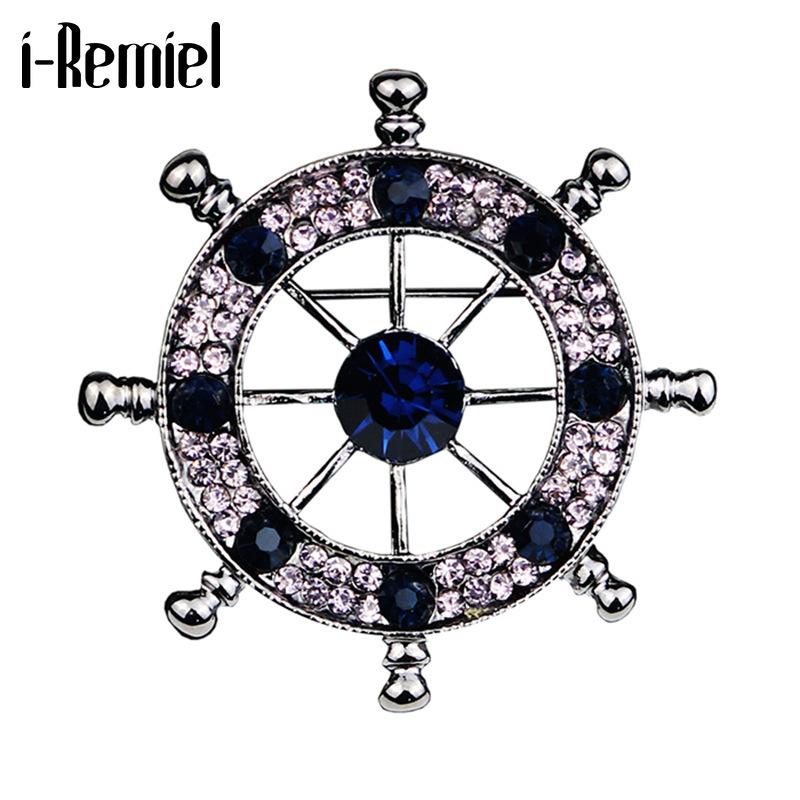 

Pins, Brooches Korean Fashion Crystal Navy Style Boat Rudder Anchor Brooch Lapel Pin For Men's Suit Badge Jewelry Shirt Collar Accessories