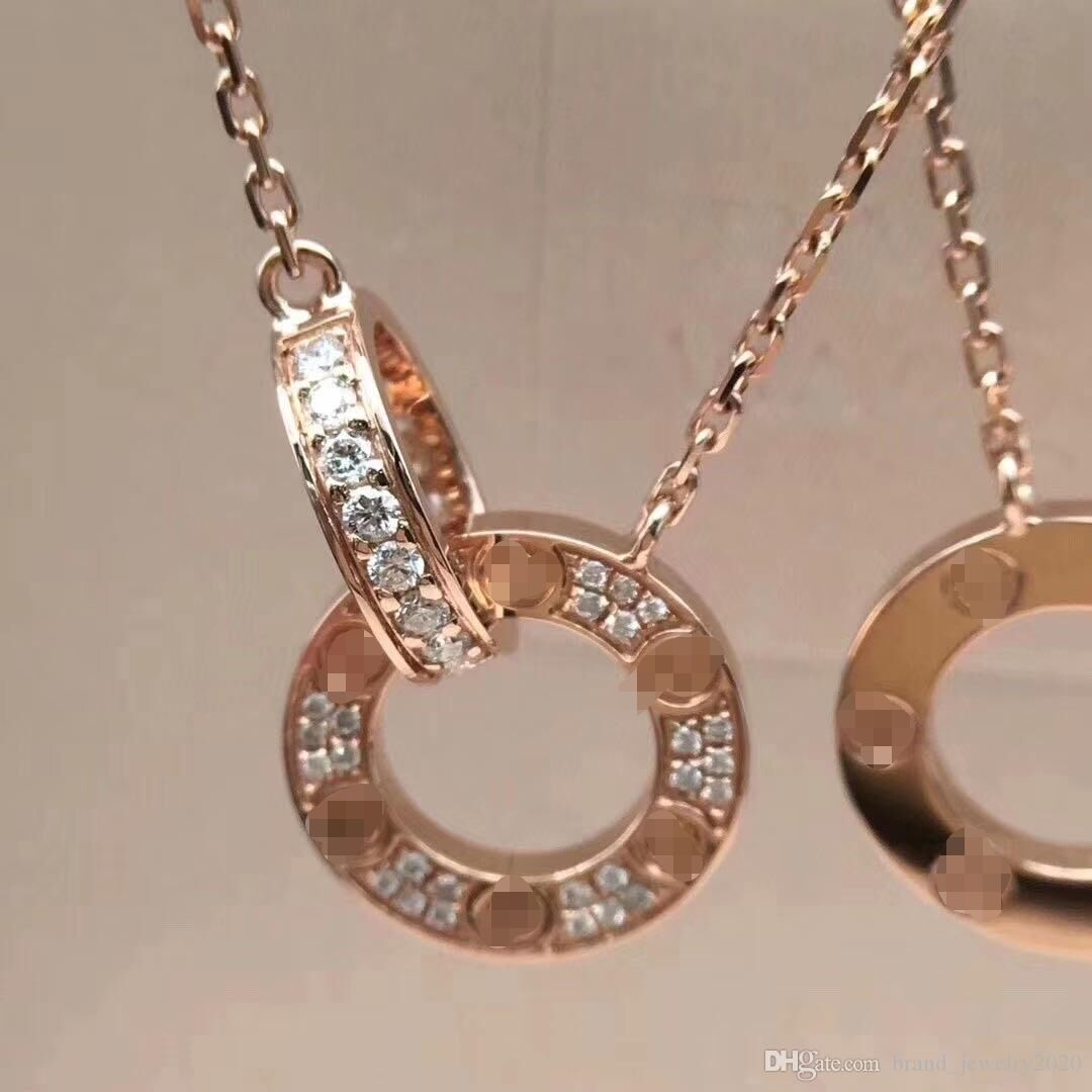 

New necklace jewelry men's women's double ring full bore two row diamond necklace octagonal nut love couple gift