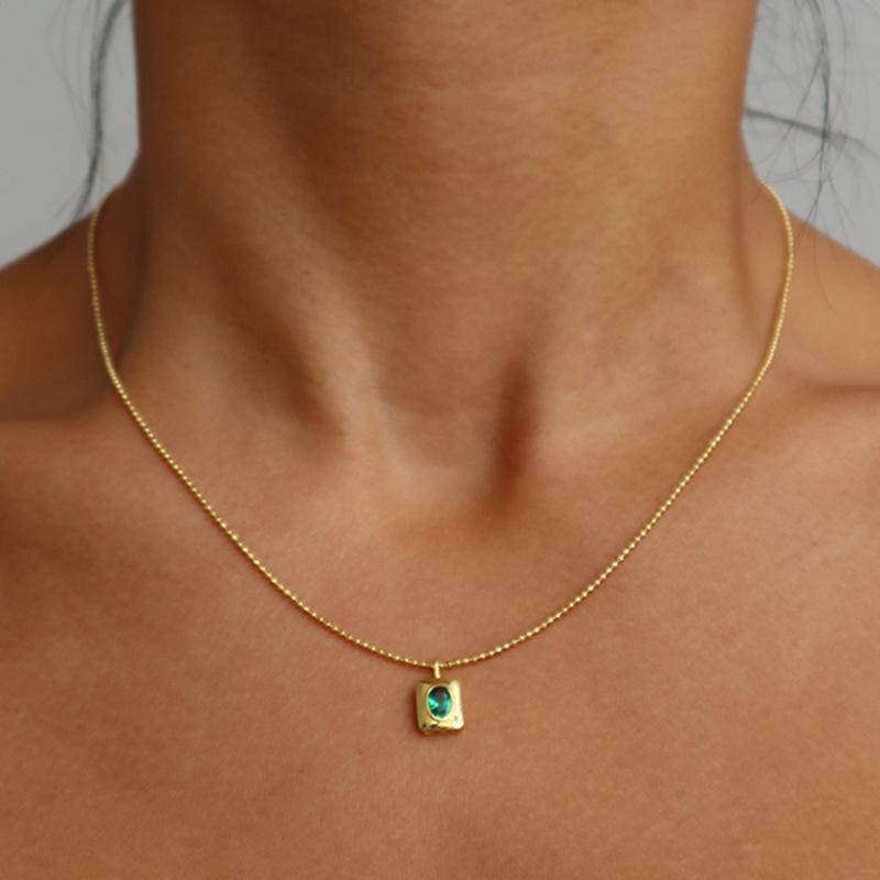 

Pendant Necklaces Stainless Steel Jewelry Beads Chain Emerald Necklace