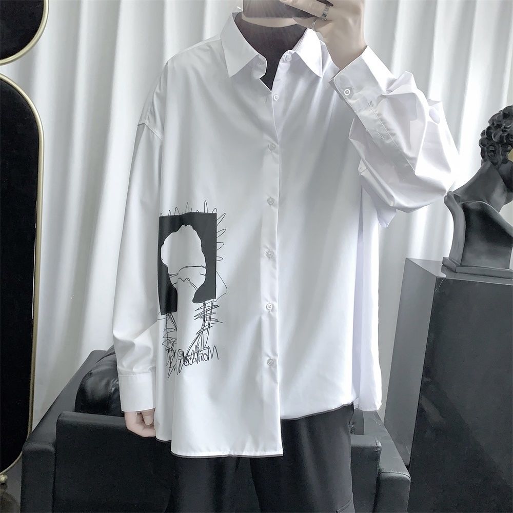 

2021 New Men's Long Sleeve Printed Hawaiian Fashion Loose Clothes Camisa Masculina Streetwear White Shirt Size M-2xl Yb3m