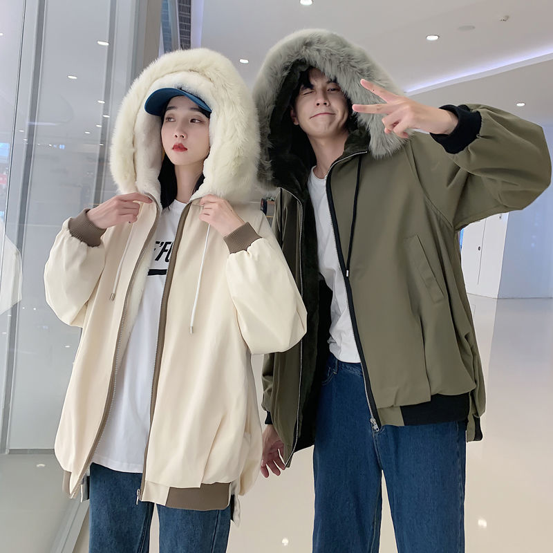 

2021 New Winter Men's Warm Fashion Casual Fur Collar Hooded Coat Men Parka Streetwear Loose Cotton Thicken Jacket Mens Clothes Rfgv, Army green