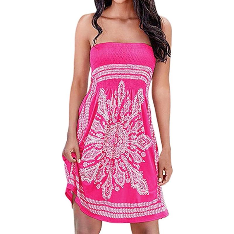 

Casual Dresses Women Positioning Geometric Print Mini Dress Sexy Elastic Band Sleeveless Summer Feminino High Waist Chest Wrapping Robe, Pink