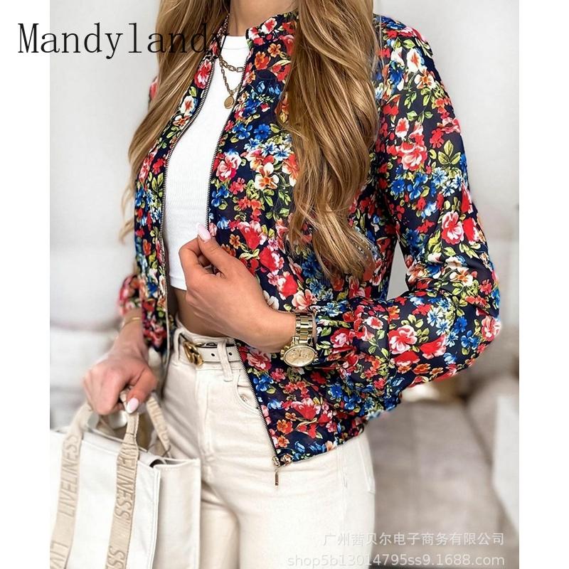 

Women's Jackets Mandylandy Coat Autumn Fashion Long Sleeve Cardigan O-Neck Casual Slim Floral Zipper, Black;brown