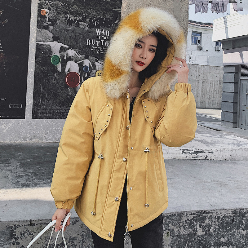 

2021 New Winter Jacket Women Parka Large Fur Collar Hooded Coat Plus Size Warm Wadded Outwear Pp247 7flb, Black