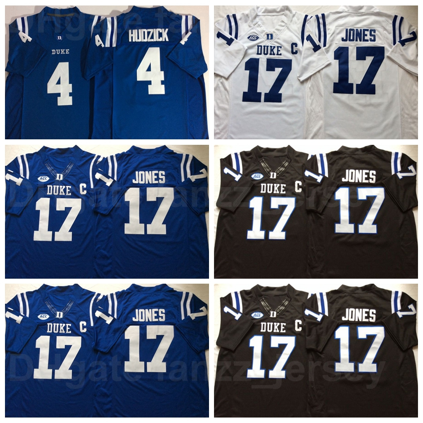 

NCAA College Duke Blue Devils Football 17 Daniel Jones Jersey Men 4 Myles Hudzick University Black White Team Color Embroidery And Sewing For Sport Fans Top Quality, 4 blue
