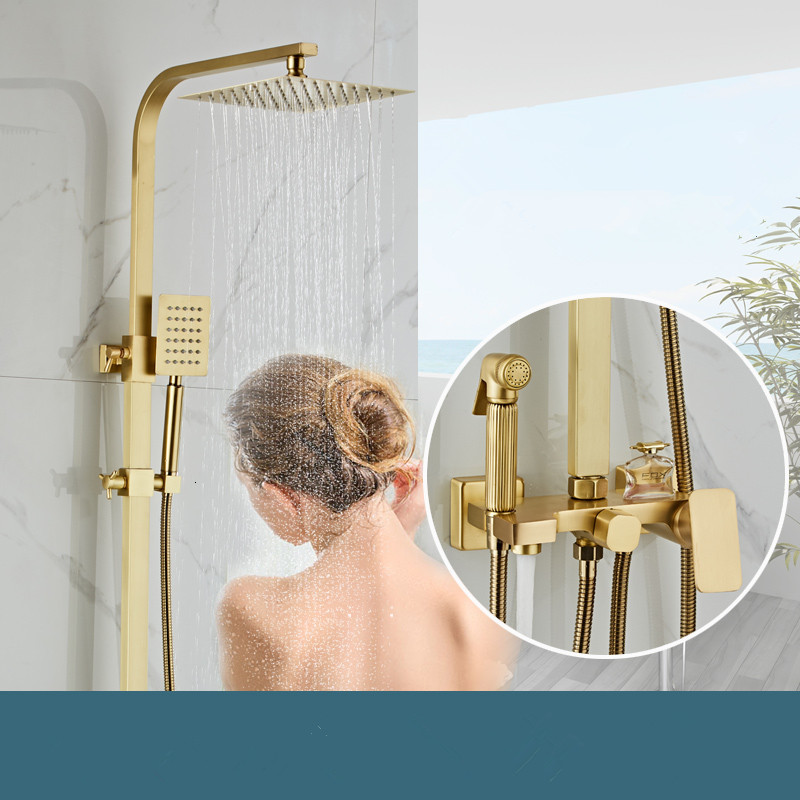 

2021 New Brushed Gold Rainfall Sets Mixer Tap with Tub Brass Luxury Bath & Shower Set Bathtub Faucet Jllk